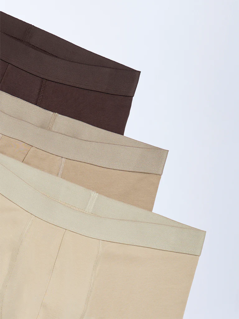 WES Lounge Beige Cotton Trunks - Pack of 3 - Image 2