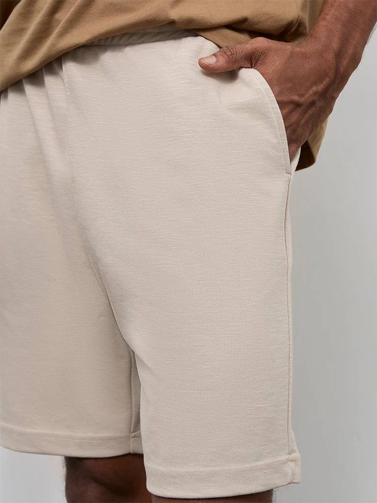 WES Lounge Beige Relaxed-Fit Mid-Rise Cotton-Blend Shorts - Image 4