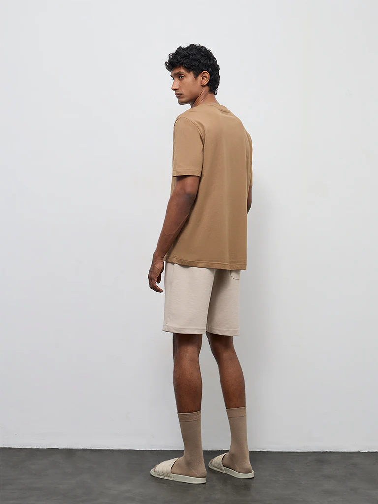 WES Lounge Beige Relaxed-Fit Mid-Rise Cotton-Blend Shorts - Image 5