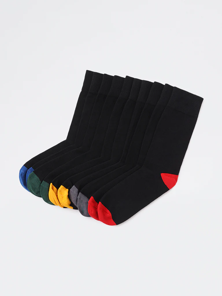 WES Lounge Black Colorblock Cotton-Blend Full-Length Socks - Pack of 5 - Image 2