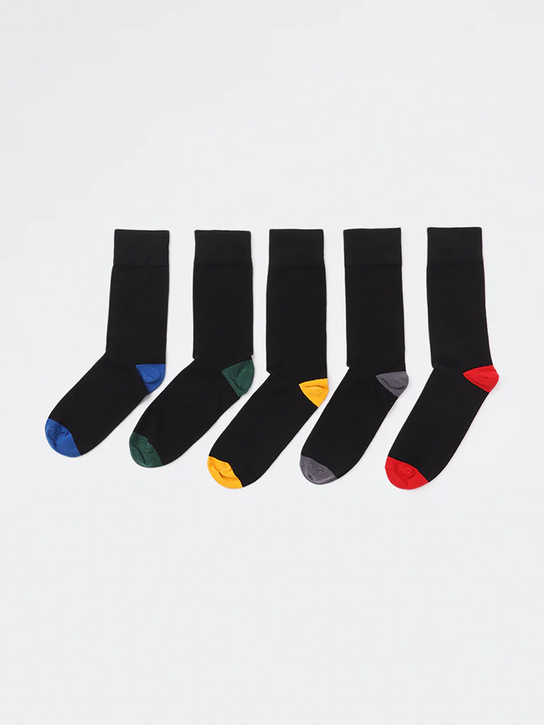 WES Lounge Black Cotton-Blend Full Length Socks - Pack of 5