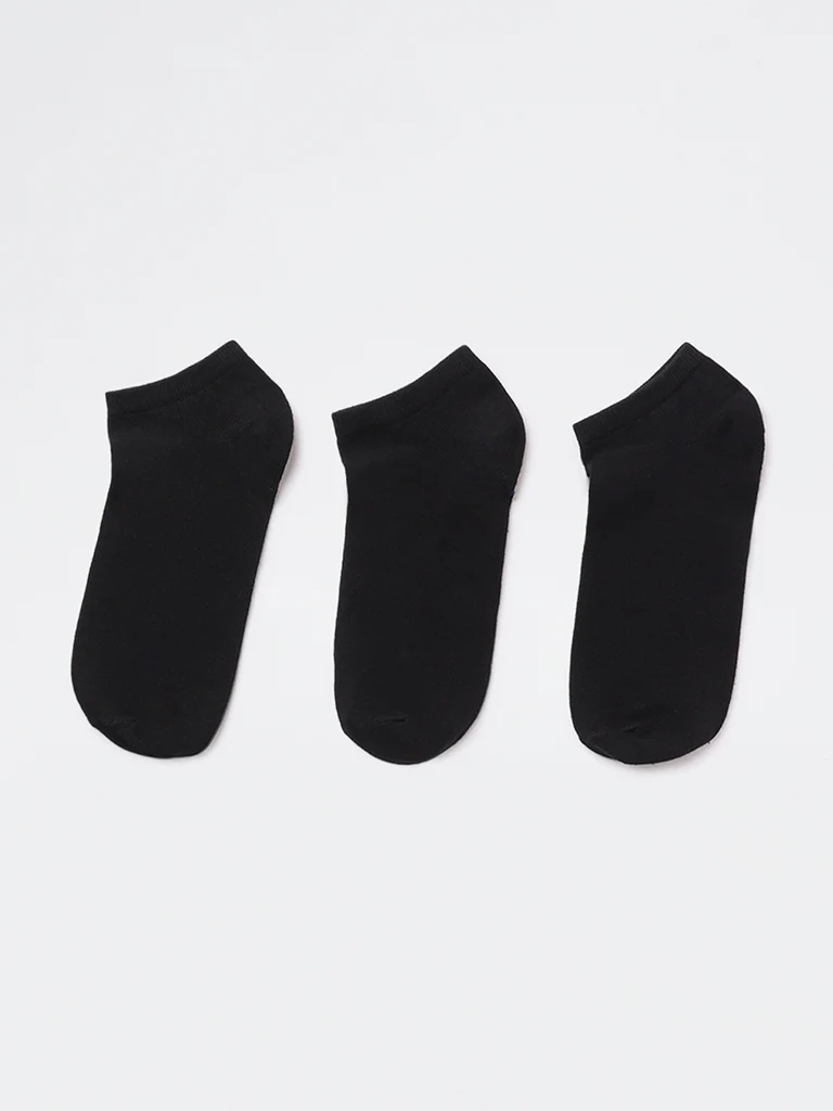 WES Lounge Black Cotton-Blend Sneaker Socks - Pack of 3