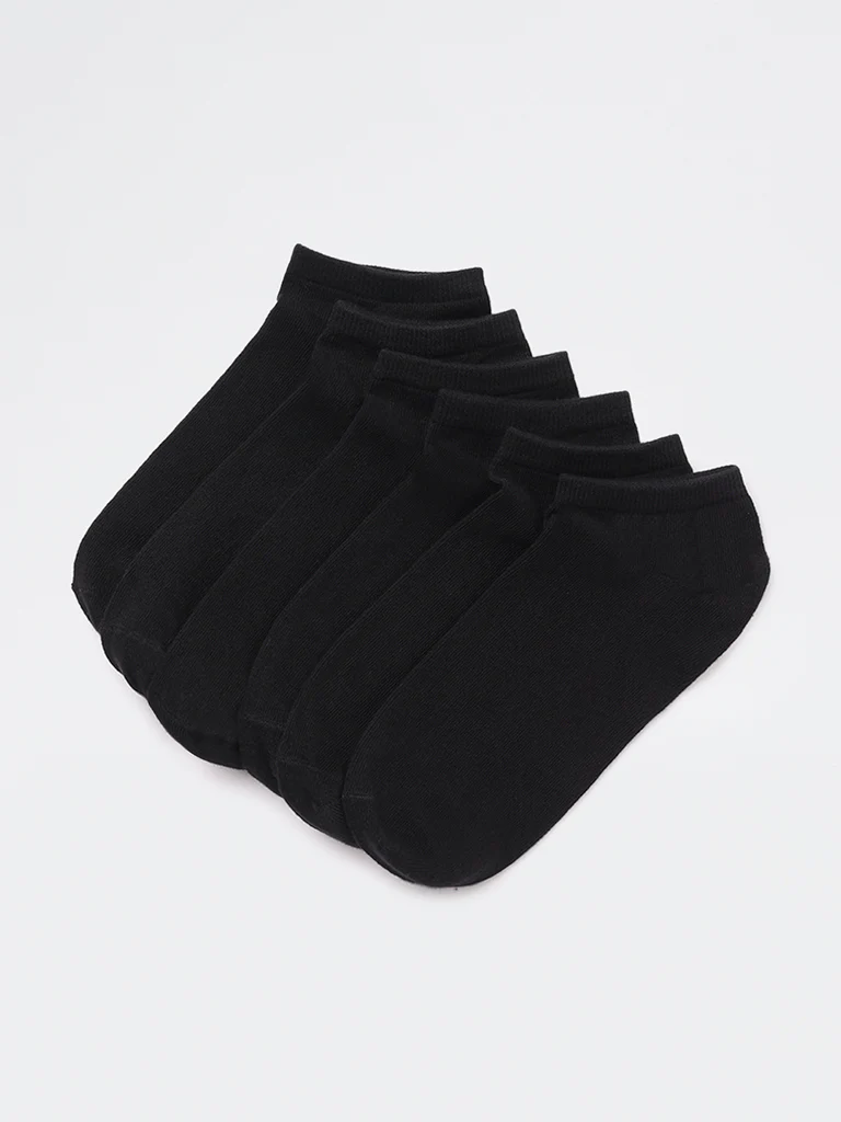 WES Lounge Black Cotton-Blend Sneaker Socks - Pack of 3 - Image 2