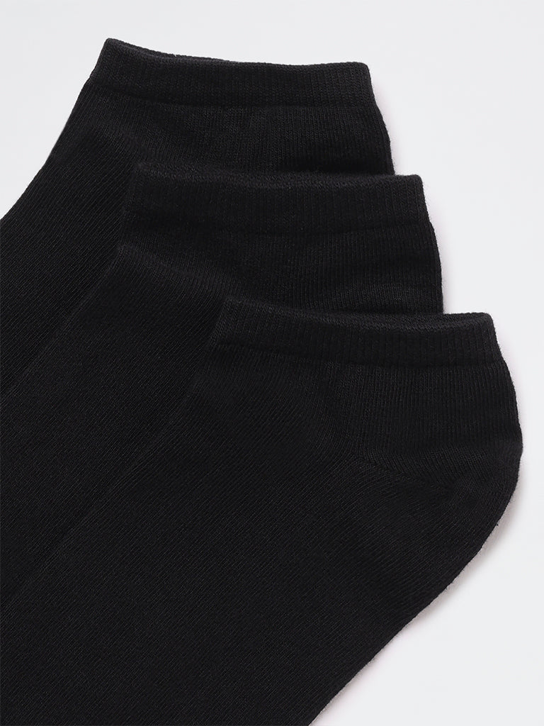 WES Lounge Black Cotton-Blend Sneaker Socks - Pack of 3 - Image 3