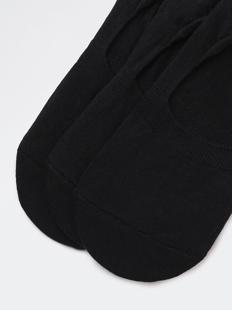 WES Lounge Black Invisible Cotton-Blend No Show Socks - Pack of 3 - Image 3