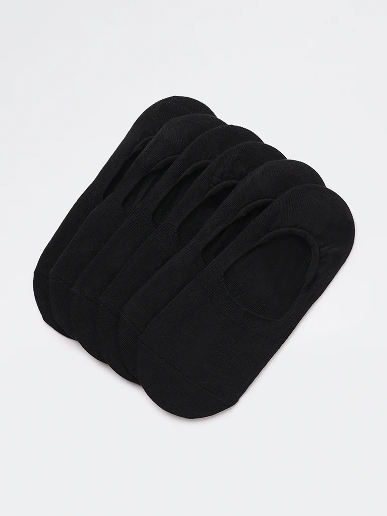 WES Lounge Black Invisible No Show Cotton-Blend Socks - Pack of 3 - Image 3