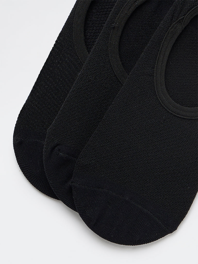 WES Lounge Black Invisible No Show Cotton-Blend Socks - Pack of 3 - Image 3