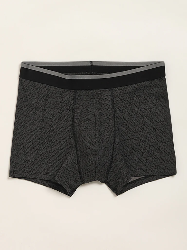WES Lounge Black Printed Cotton-Blend Relaxed Fit Trunks - Pack of 3 - Image 5