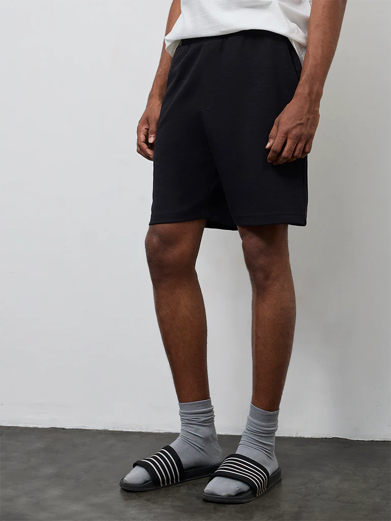 WES Lounge Black Relaxed-Fit Mid-Rise Cotton-Blend Shorts - Image 3