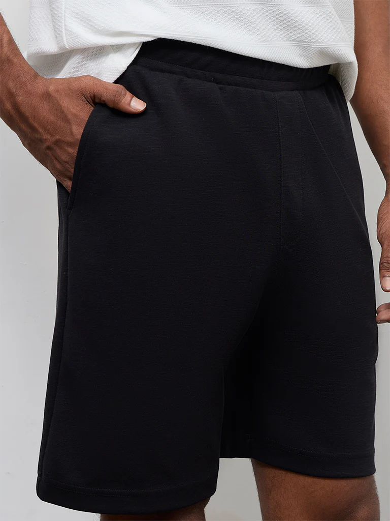 WES Lounge Black Relaxed-Fit Mid-Rise Cotton-Blend Shorts - Image 4