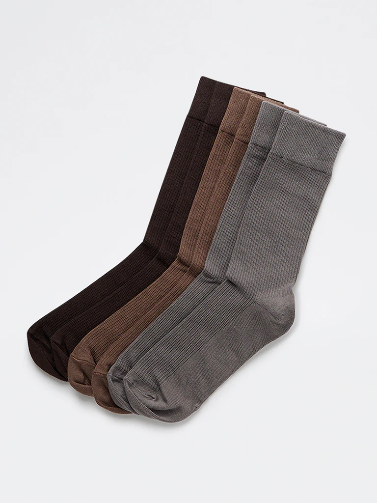 WES Lounge Black Solid Cotton-Blend Full-Length Socks - Pack of 3 - Image 2
