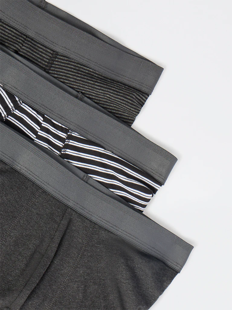 WES Lounge Black Striped Cotton Trunks - Pack of 3 - Image 4