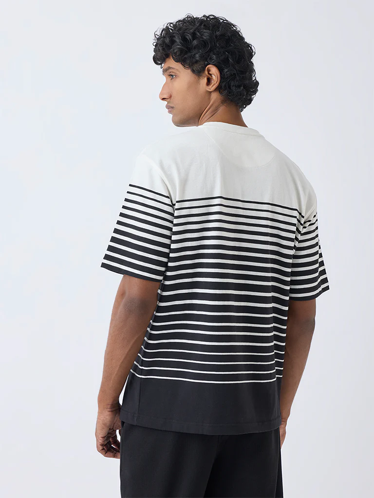 WES Lounge Black Striped Relaxed-Fit Cotton-Blend T-Shirt - Image 4