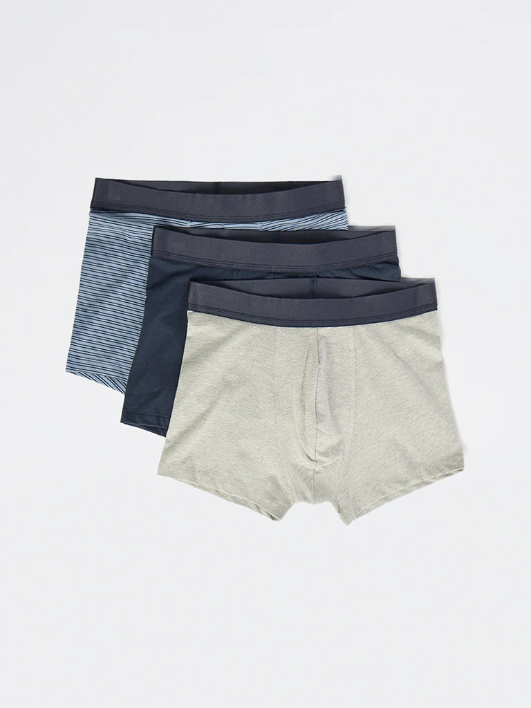 WES Lounge Blue Cotton Trunks - Pack of 3