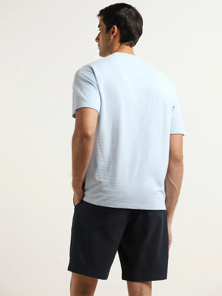 WES Lounge Blue Relaxed Fit Knit Cotton-Blend T-Shirt - Image 5
