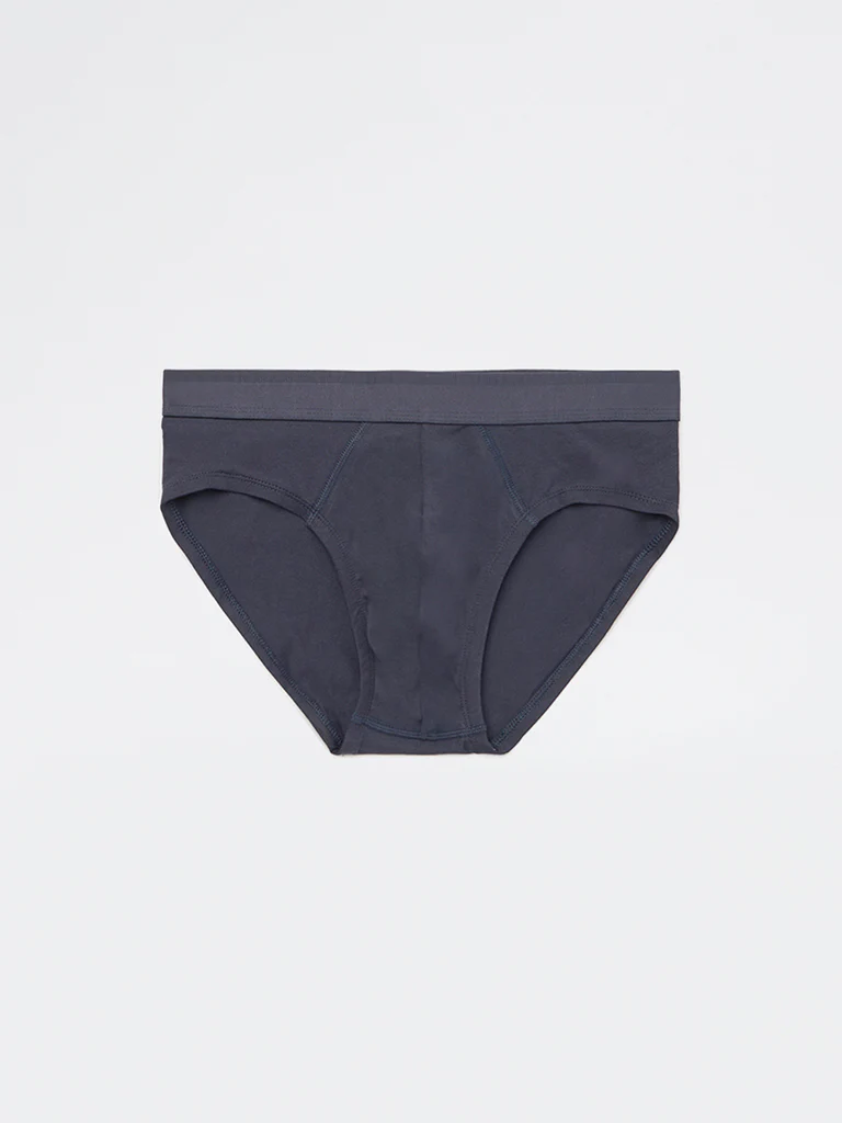 WES Lounge Blue Solid Cotton-Blend Briefs - Pack of 3 - Image 3