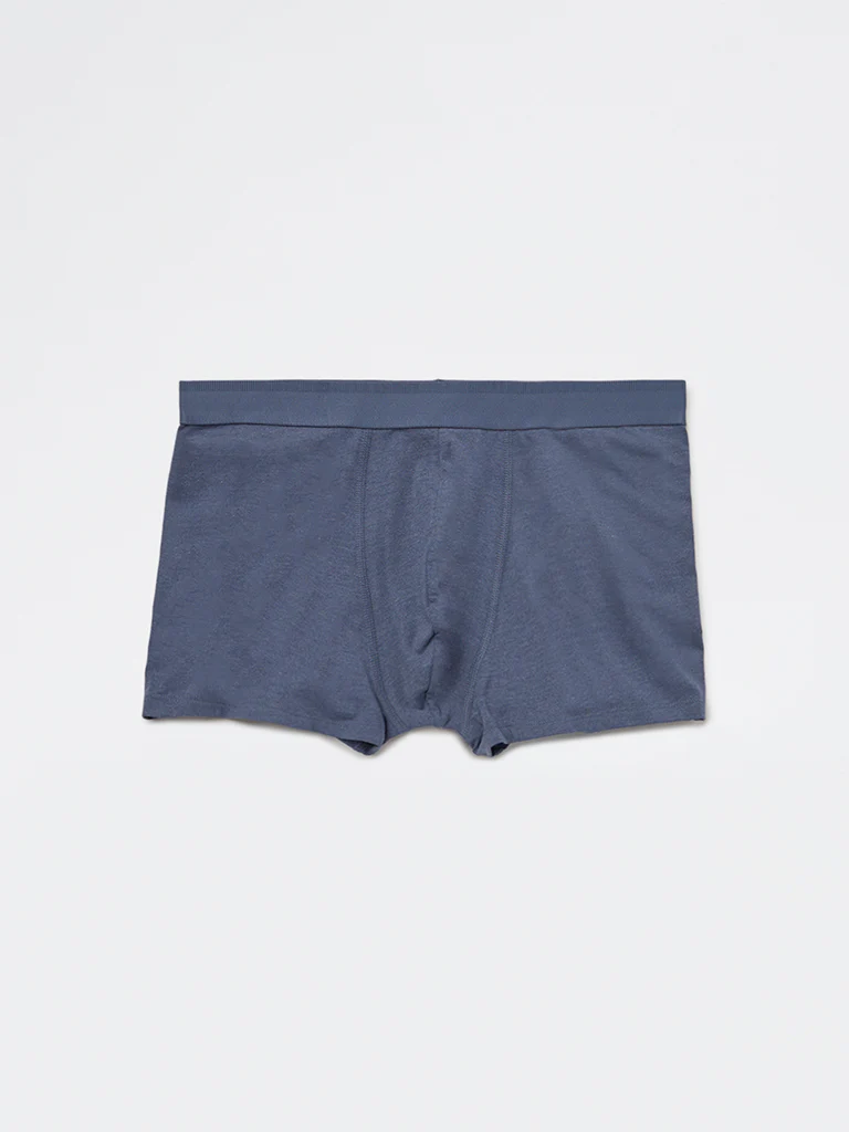WES Lounge Blue Solid Cotton-Blend Trunks - Pack of 3 - Image 4