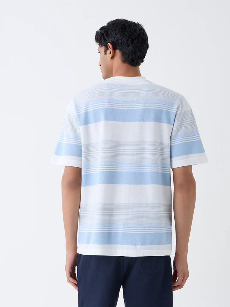 WES Lounge Blue Striped Relaxed-Fit Cotton T-Shirt - Image 4