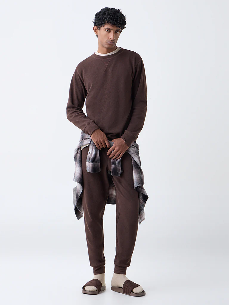 WES Lounge Brown Relaxed-Fit Cotton-Blend Sweatshirt