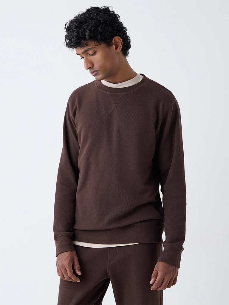 WES Lounge Brown Relaxed-Fit Cotton-Blend Sweatshirt - Image 3