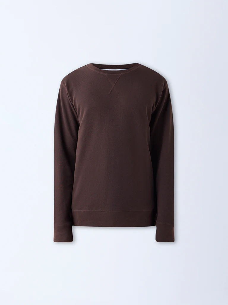 WES Lounge Brown Relaxed-Fit Cotton-Blend Sweatshirt - Image 6