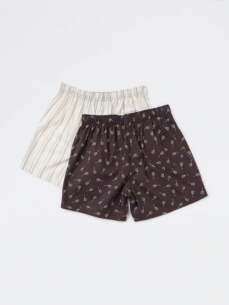 WES Lounge Brown Relaxed-Fit Cotton Boxers - Pack of 2 - Image 2
