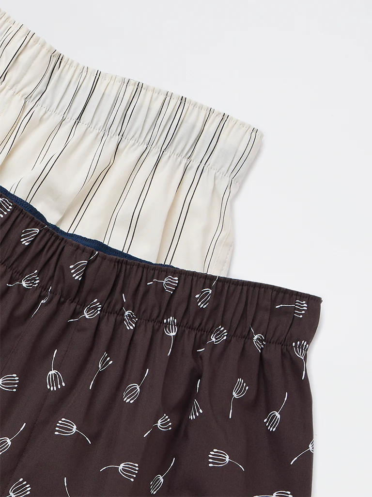 WES Lounge Brown Relaxed-Fit Cotton Boxers - Pack of 2 - Image 3