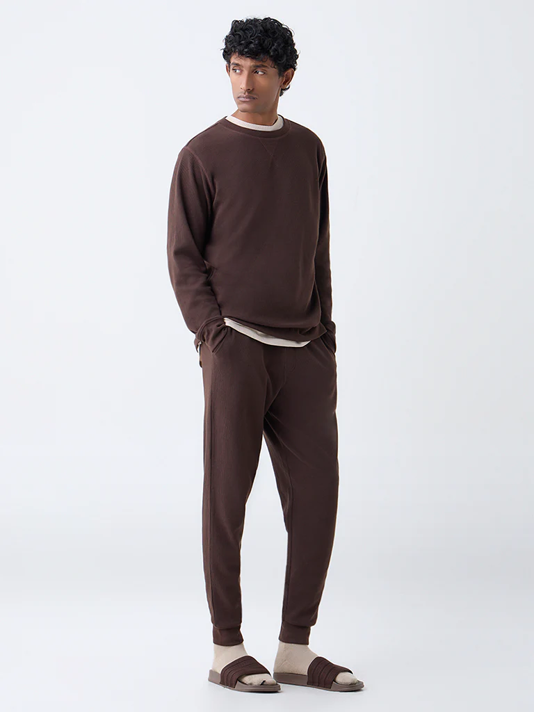 WES Lounge Brown Relaxed-Fit Mid-Rise Cotton-Blend Joggers