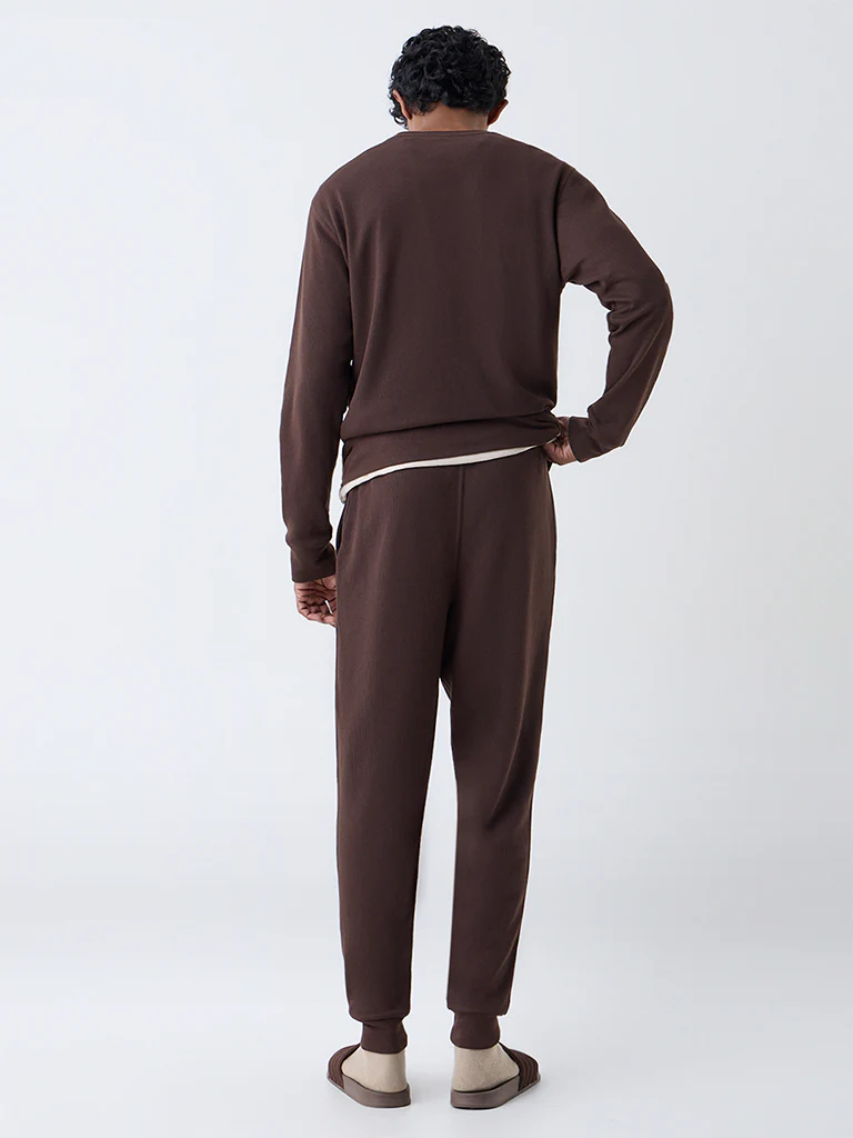 WES Lounge Brown Relaxed-Fit Mid-Rise Cotton-Blend Joggers - Image 5