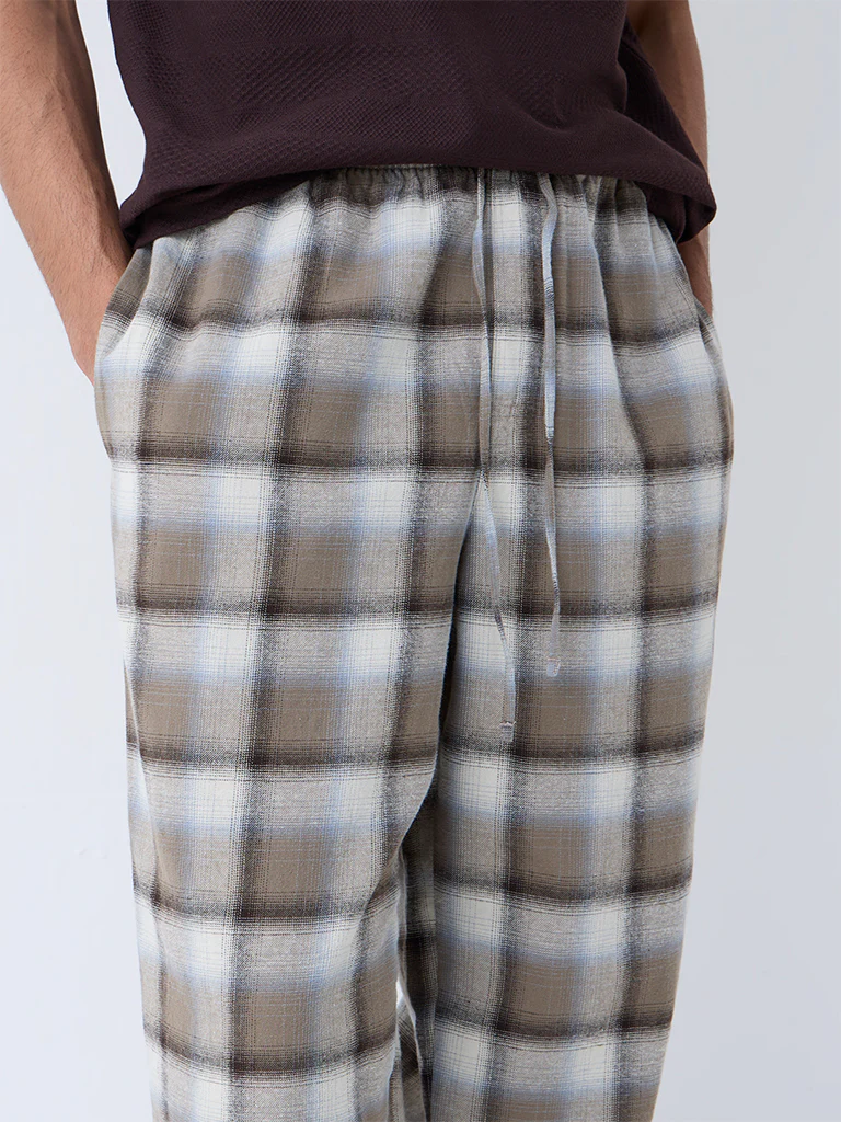 WES Lounge Brown Relaxed-Fit Mid-Rise Cotton Pants - Image 3