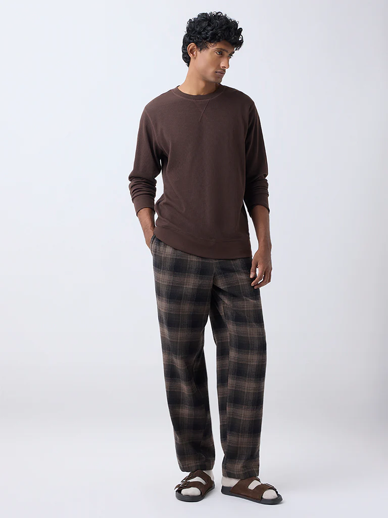 WES Lounge Dark Brown Relaxed-Fit Mid-Rise Cotton Pants