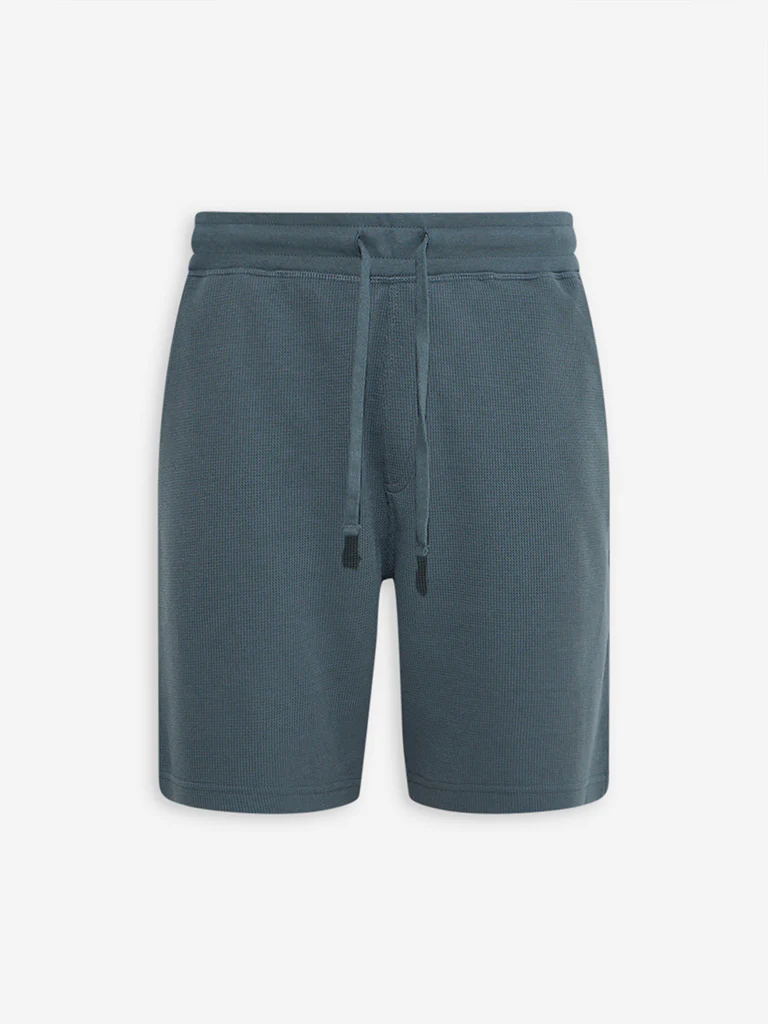 WES Lounge Dark Teal Relaxed-Fit Cotton-Blend Shorts - Image 5