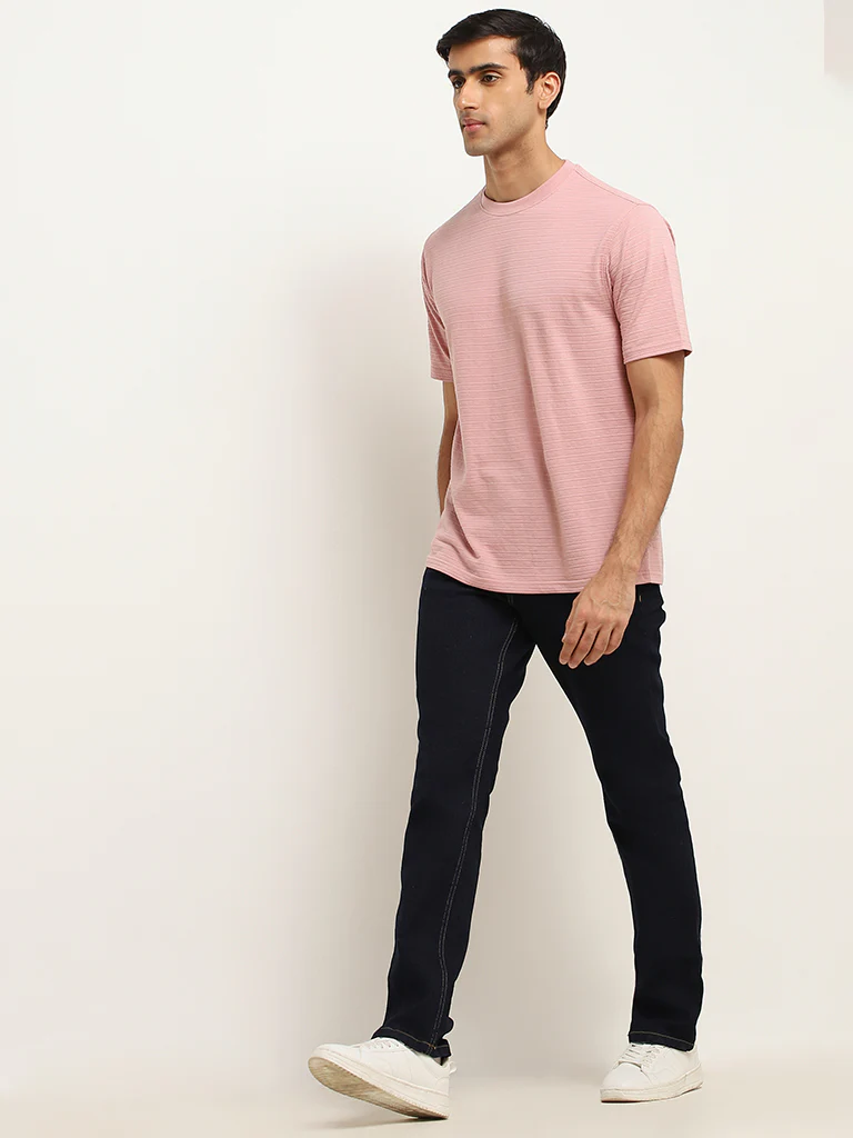 WES Lounge Dusty Pink Relaxed Fit Knit Cotton T-Shirt - Image 4