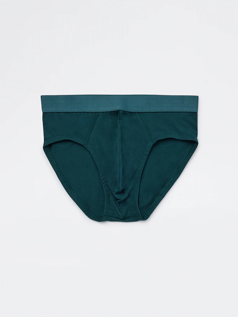 WES Lounge Green Striped Cotton-Blend Briefs - Pack of 3 - Image 3