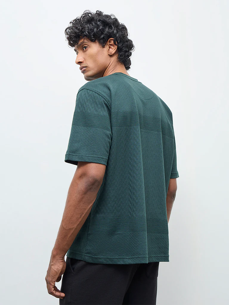 WES Lounge Green Textured Relaxed-Fit Cotton T-Shirt - Image 4