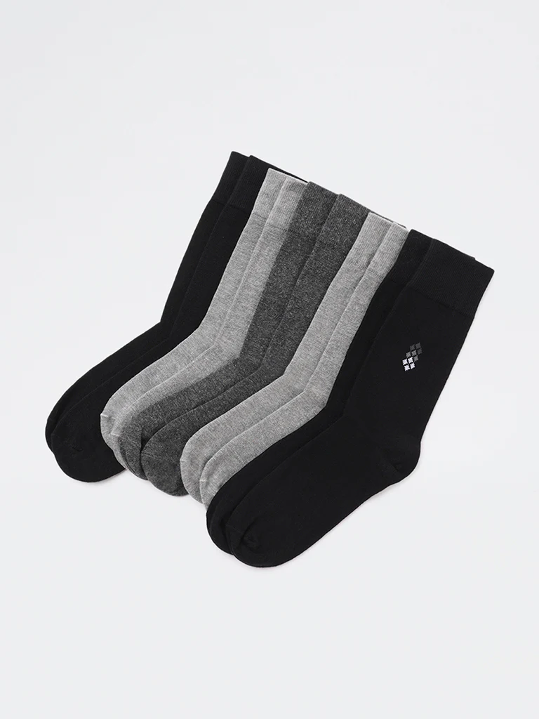 WES Lounge Grey Cotton-Blend Full-Length Socks - Pack of 5 - Image 2