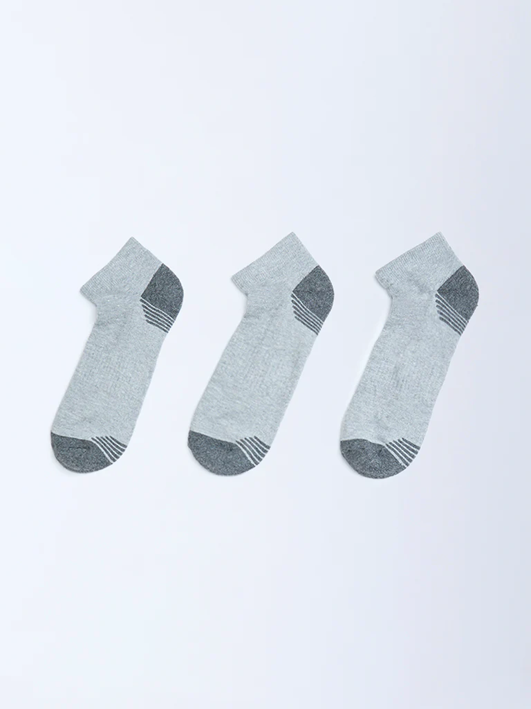 WES Lounge Grey Cotton-Blend Trainer Socks - Pack of 3