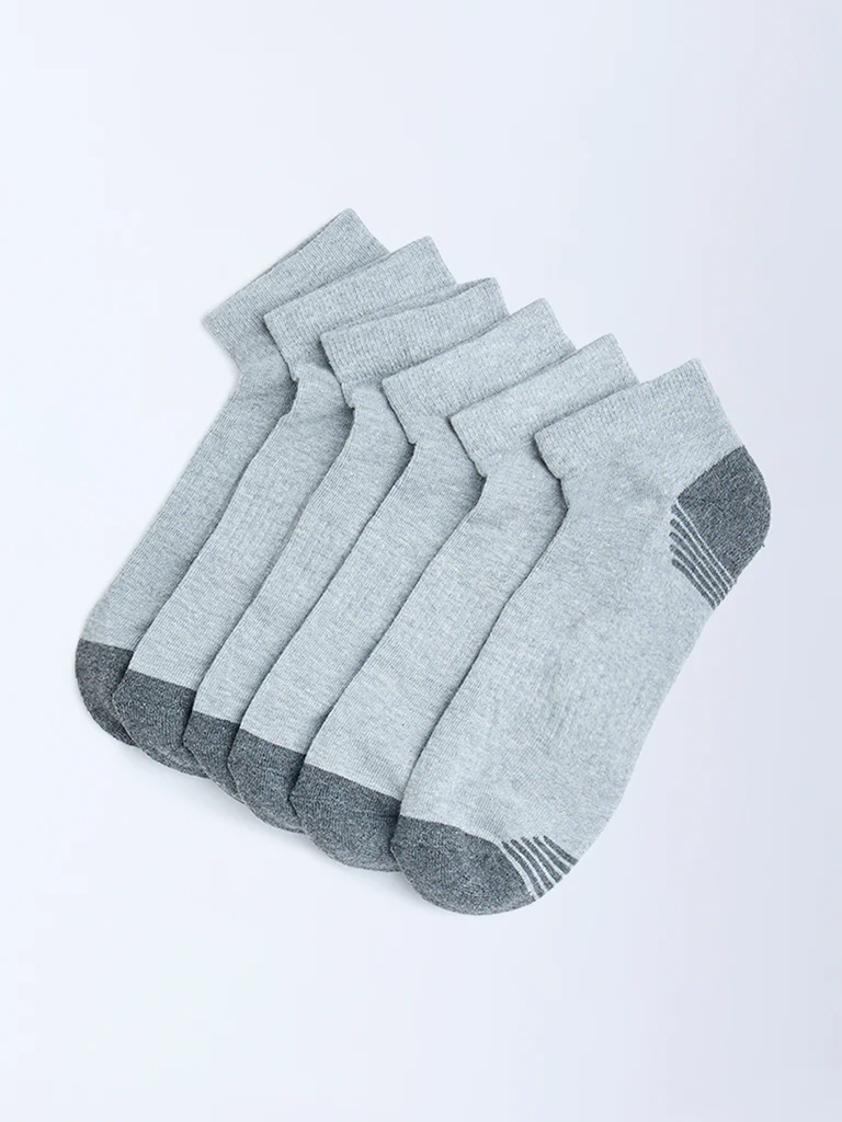 WES Lounge Grey Cotton-Blend Trainer Socks - Pack of 3 - Image 2