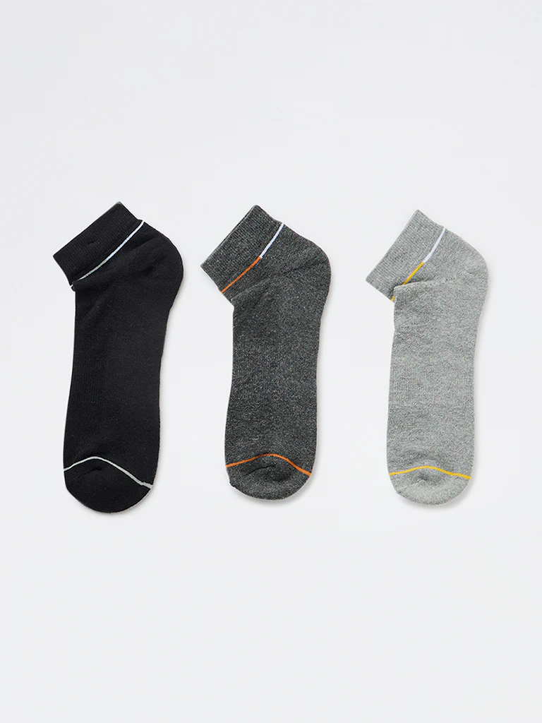 WES Lounge Grey Cotton-Blend Trainer Socks - Pack of 3