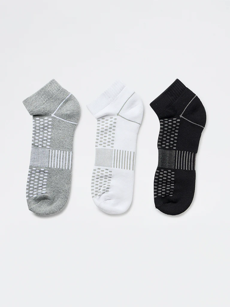 WES Lounge Grey Printed Cotton-Blend Trainer Socks - Pack of 3