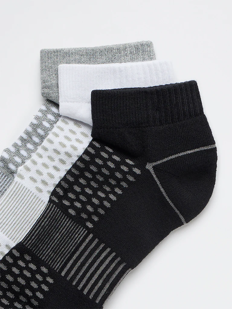 WES Lounge Grey Printed Cotton-Blend Trainer Socks - Pack of 3 - Image 3