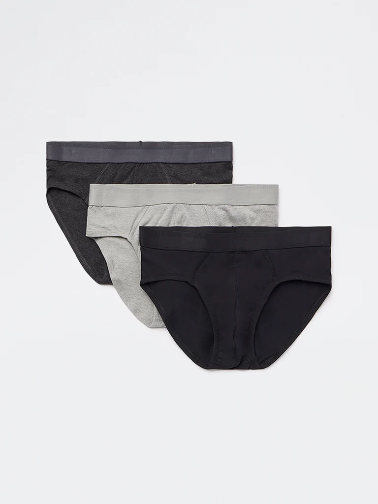 WES Lounge Grey Relaxed-Fit Cotton-Blend Briefs - Pack of 3