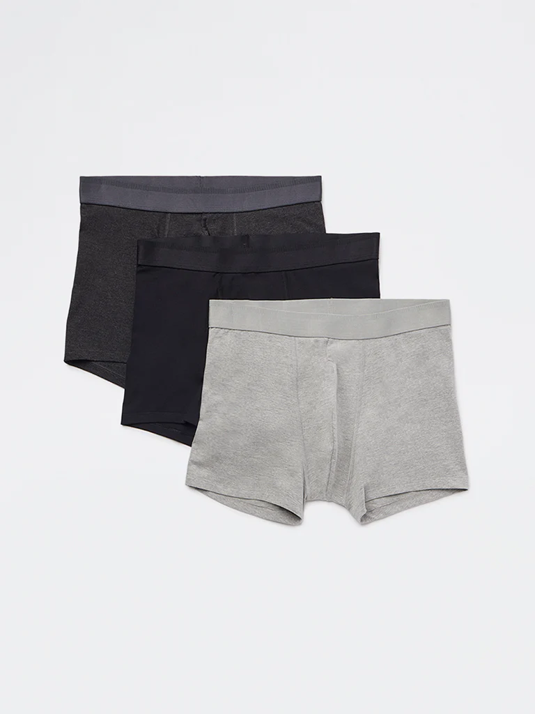 WES Lounge Grey Relaxed-Fit Cotton-Blend Trunks - Pack of 3