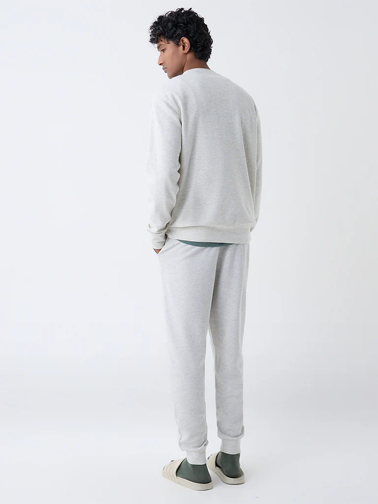 WES Lounge Grey Relaxed-Fit Mid-Rise Cotton-Blend Joggers - Image 5