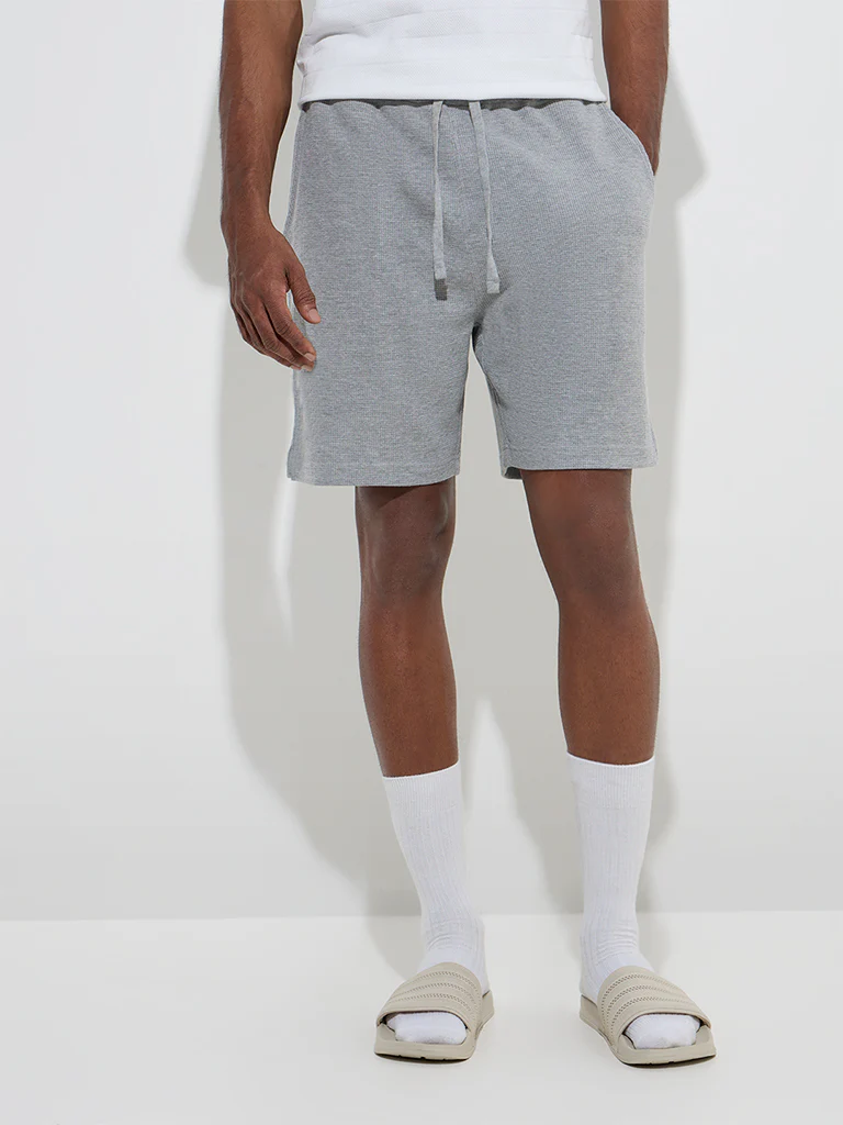 WES Lounge Grey Relaxed-Fit Mid-Rise Cotton-Blend Shorts - Image 3
