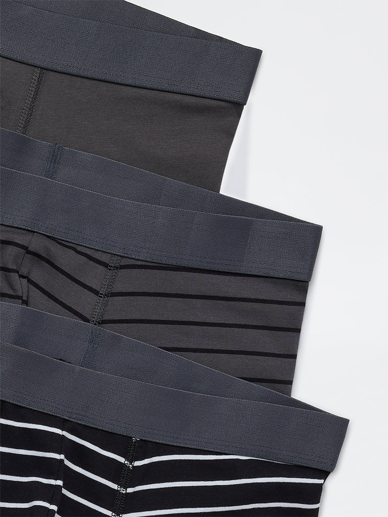 WES Lounge Grey Striped Cotton-Blend Trunks - Pack of 3 - Image 4