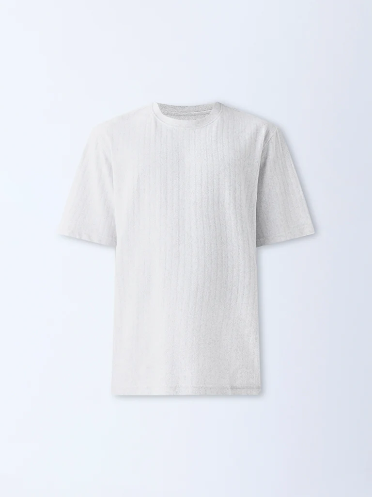 WES Lounge Grey Striped Relaxed-Fit Cotton-Blend T-Shirt - Image 5