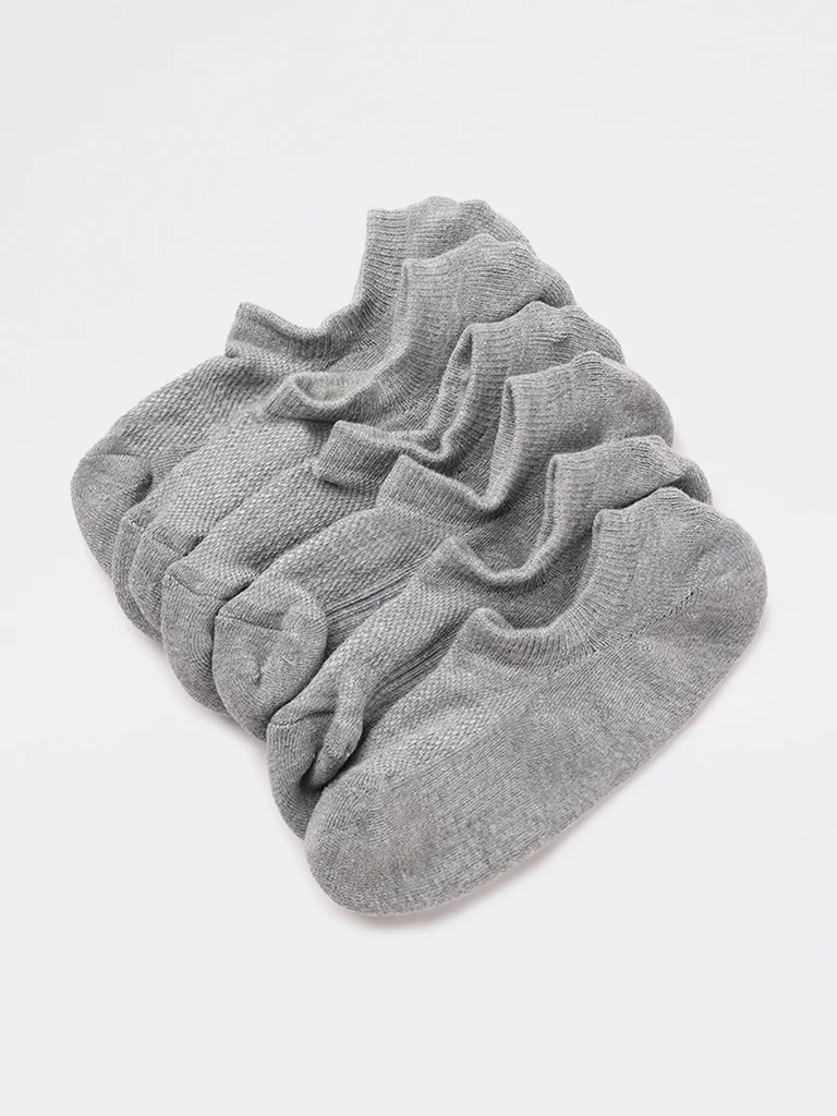 WES Lounge Grey Textured Cotton-Blend Socks - Pack of 3 - Image 3