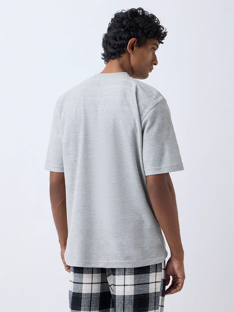 WES Lounge Grey Textured Relaxed-Fit Cotton-Blend T-Shirt - Image 4