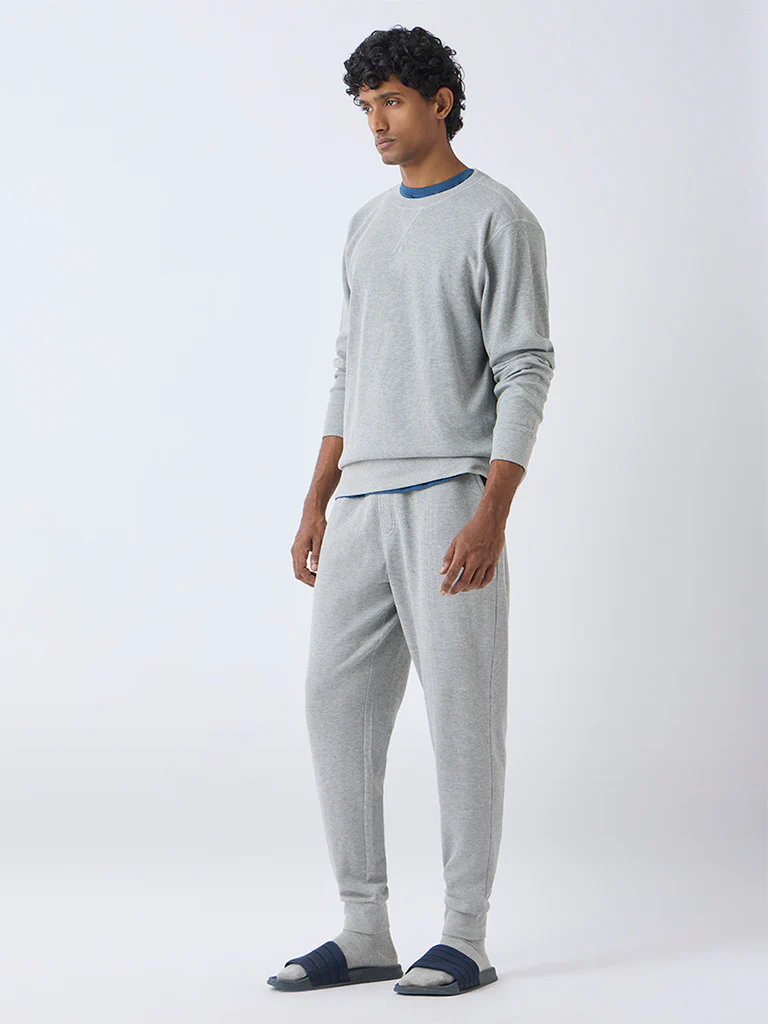 WES Lounge Grey Textured Relaxed-Fit Sweatshirt